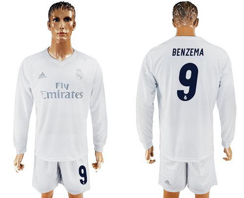 Real Madrid #9 Benzema Marine Environmental Protection Home Long Sleeves Soccer Club Jersey - Click Image to Close